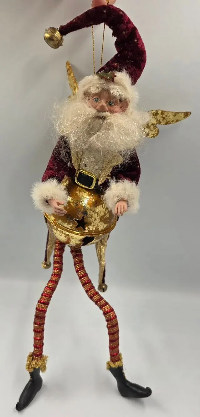 Mark Roberts Fairy Santa Jingle Bell Body Metal Wings Christmas Ornament 15